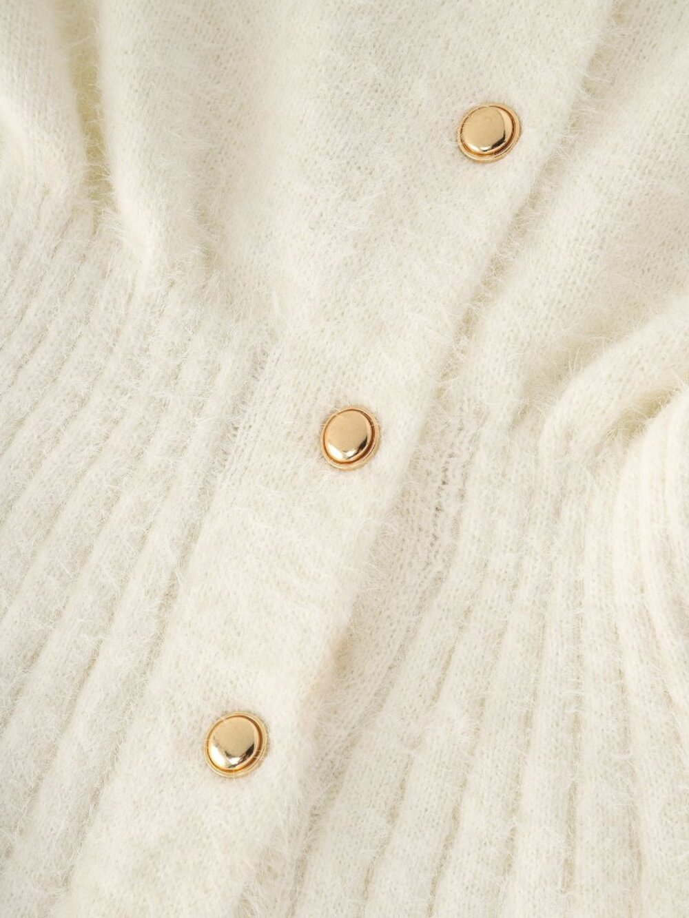 White Casual Women's Rib-Knit Button Front Fuzzy Cardigan - Picture 5 of 6